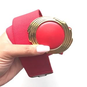 Vintage Red Elastic Gold Red Belt 26 - 28 inches